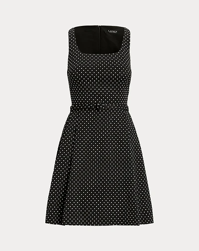 Polka-Dot Belted Faille Cocktail Dress