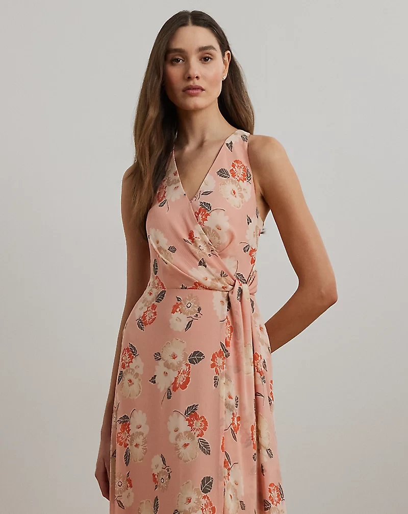 Floral Ruffle-Trim Georgette Gown