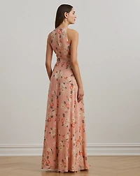 Floral Ruffle-Trim Georgette Gown