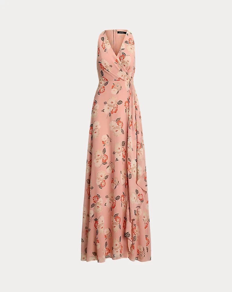 Floral Ruffle-Trim Georgette Gown