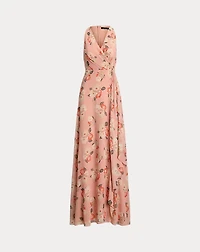 Floral Ruffle-Trim Georgette Gown