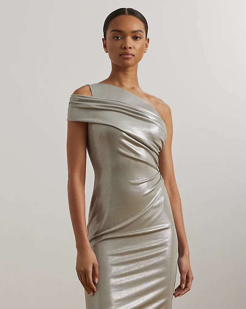 Metallic One-Shoulder Cocktail Dress