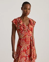 Floral Belted Crinkle Georgette Gown