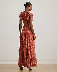 Floral Belted Crinkle Georgette Gown