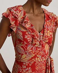 Floral Belted Crinkle Georgette Gown