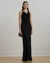 Ring-Trim Jersey Cowlneck Gown