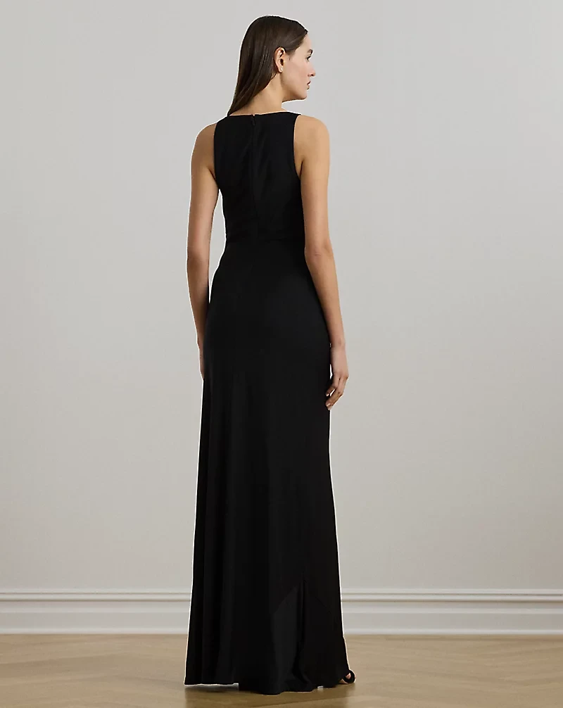 Ring-Trim Jersey Cowlneck Gown