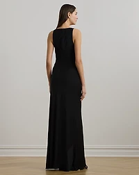 Ring-Trim Jersey Cowlneck Gown