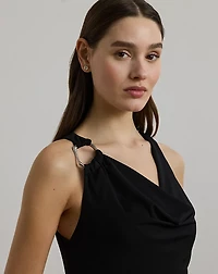 Ring-Trim Jersey Cowlneck Gown