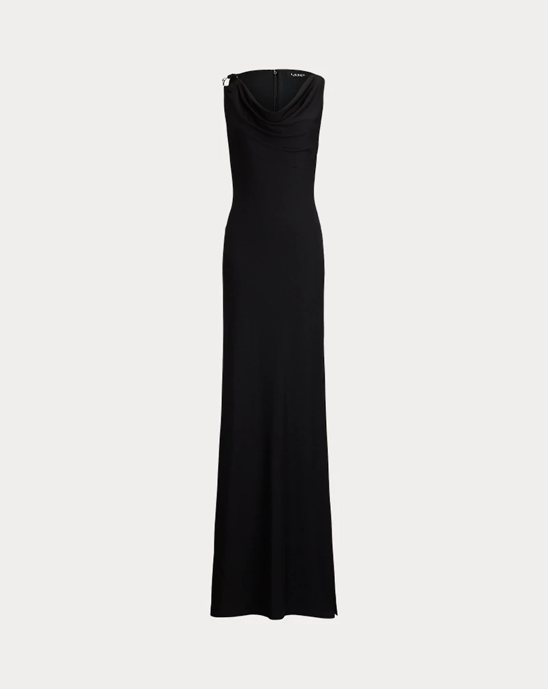 Ring-Trim Jersey Cowlneck Gown