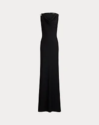 Ring-Trim Jersey Cowlneck Gown
