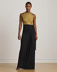 Beaded Mesh & Jersey Tie-Front Gown