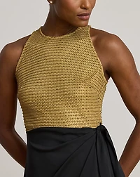 Beaded Mesh & Jersey Tie-Front Gown
