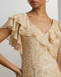 Floral Ruffle-Trim Georgette Gown