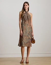Paisley Charmeuse Halter Cocktail Dress