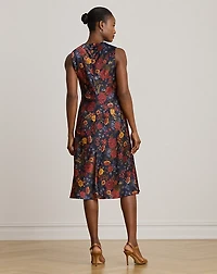 Floral Pleated Charmeuse Cocktail Dress