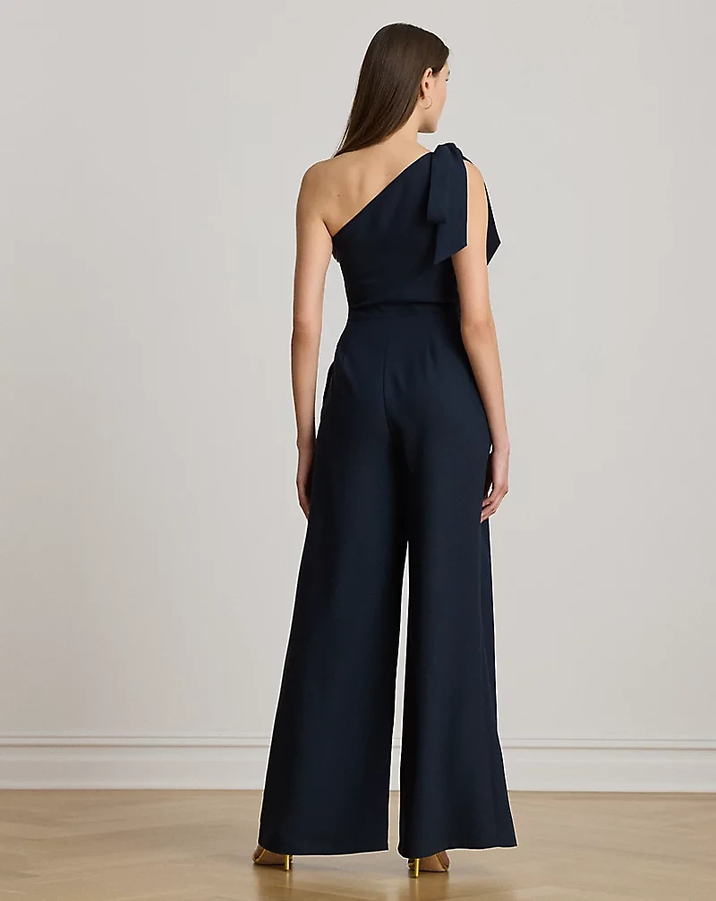 Bow-Trim Crepe One-Shoulder Jumpsuit