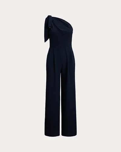 Bow-Trim Crepe One-Shoulder Jumpsuit