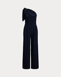Bow-Trim Crepe One-Shoulder Jumpsuit