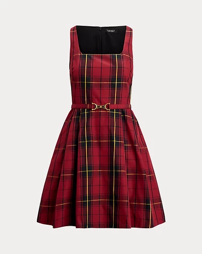 Plaid Belted Taffeta Cocktail Dress