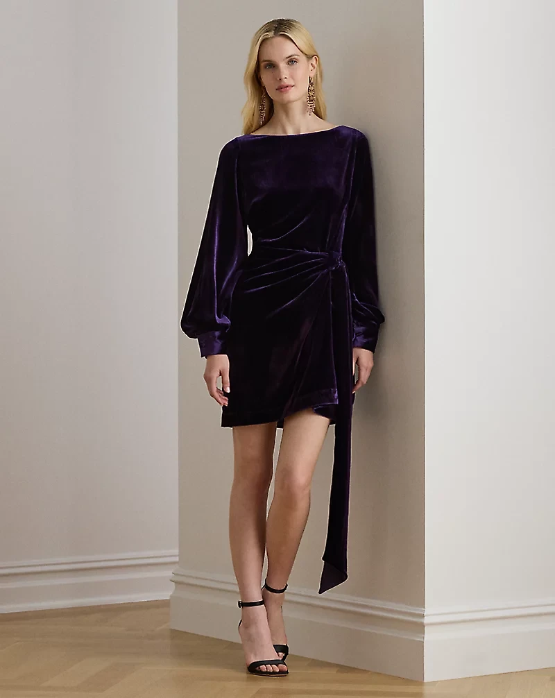 Tie-Front Velvet Cocktail Dress