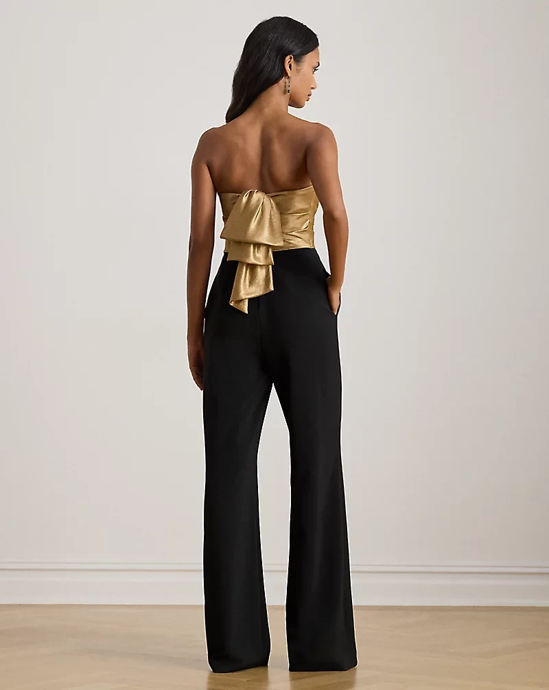 Bow-Back Metallic Twill & Crepe Jumpsuit