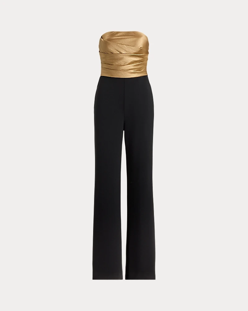 Bow-Back Metallic Twill & Crepe Jumpsuit