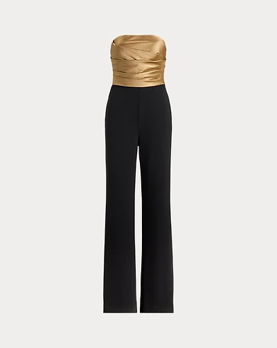 Bow-Back Metallic Twill & Crepe Jumpsuit