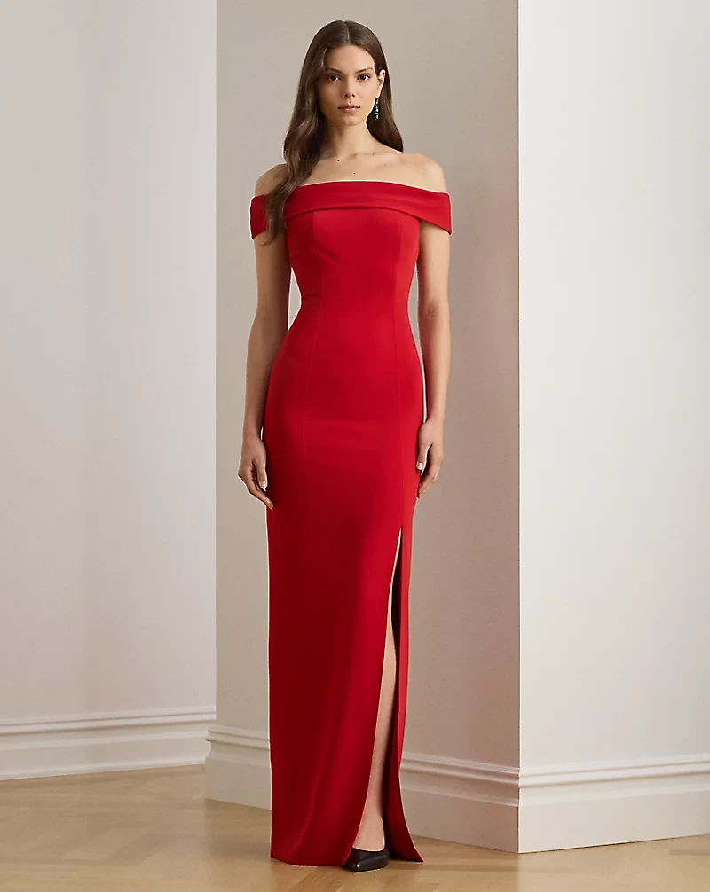 Crepe Off-the-Shoulder Gown