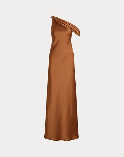 Buckle-Trim Satin Off-the-Shoulder Gown