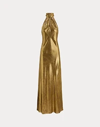 Paisley Metallic Georgette Halter Gown