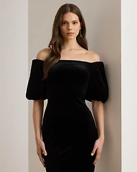Velvet Bubble-Sleeve Cocktail Dress