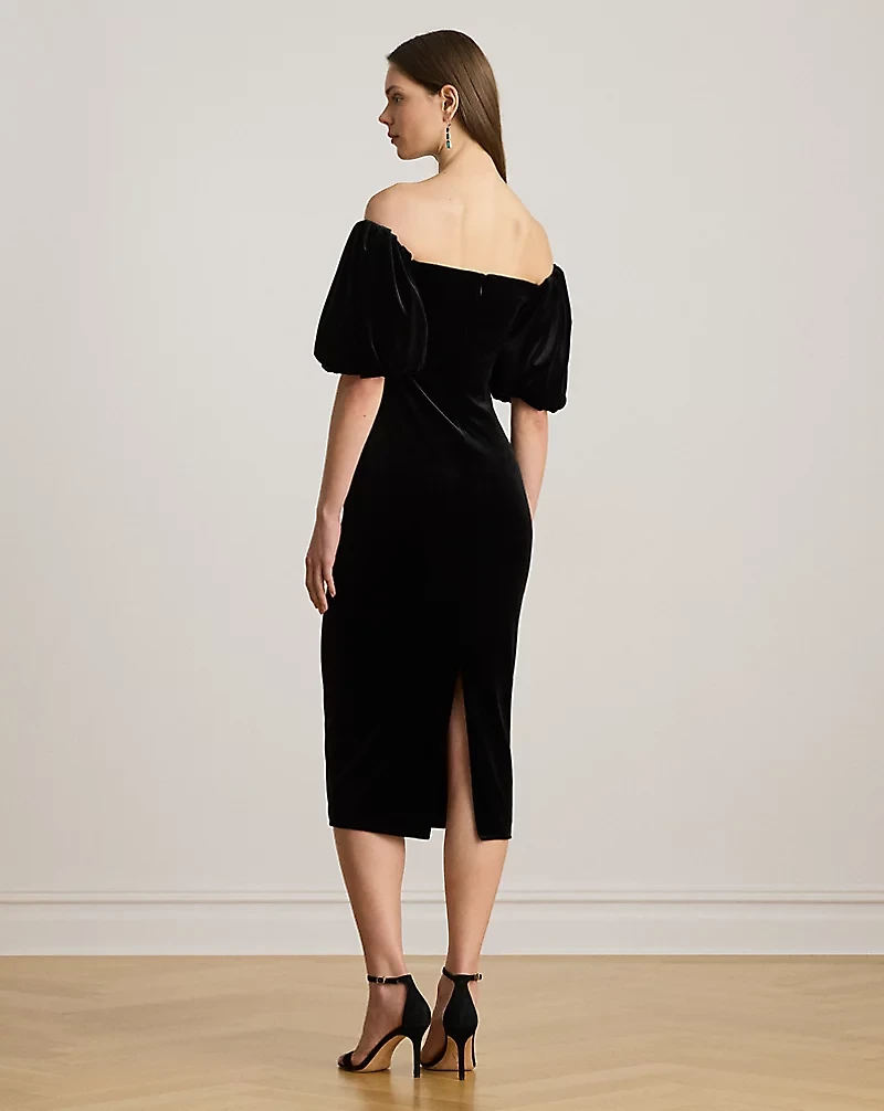 Velvet Bubble-Sleeve Cocktail Dress