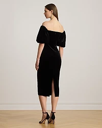 Velvet Bubble-Sleeve Cocktail Dress