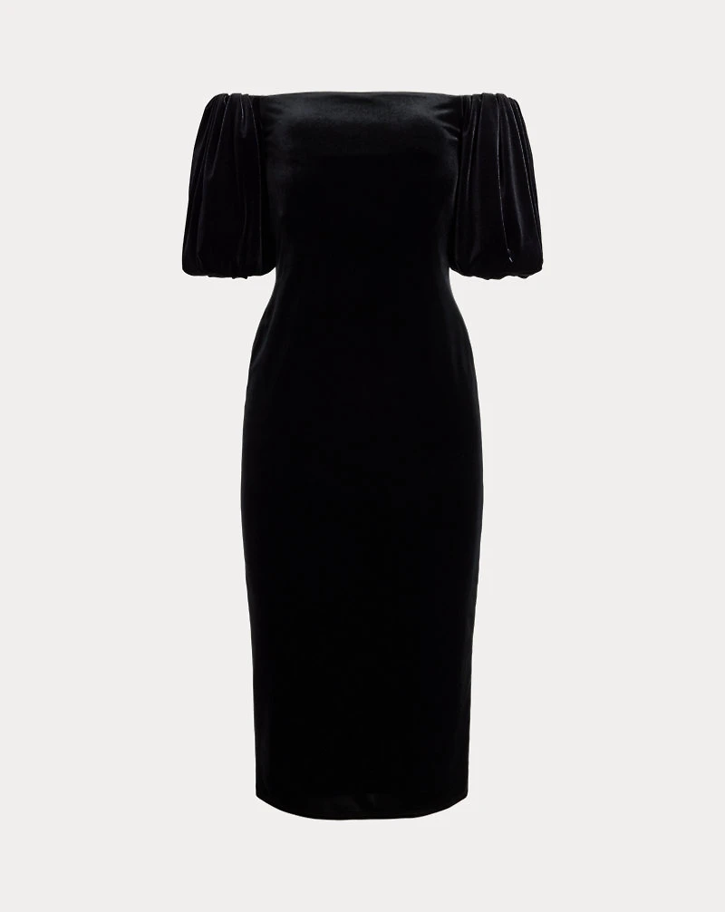 Velvet Bubble-Sleeve Cocktail Dress