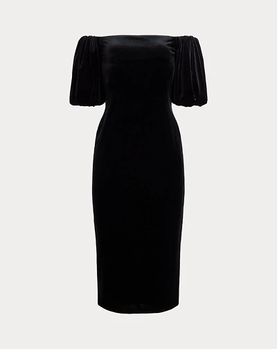 Velvet Bubble-Sleeve Cocktail Dress