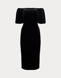 Velvet Bubble-Sleeve Cocktail Dress