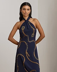 Belting-Motif Sequined Crepe Halter Gown
