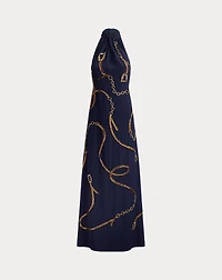 Belting-Motif Sequined Crepe Halter Gown