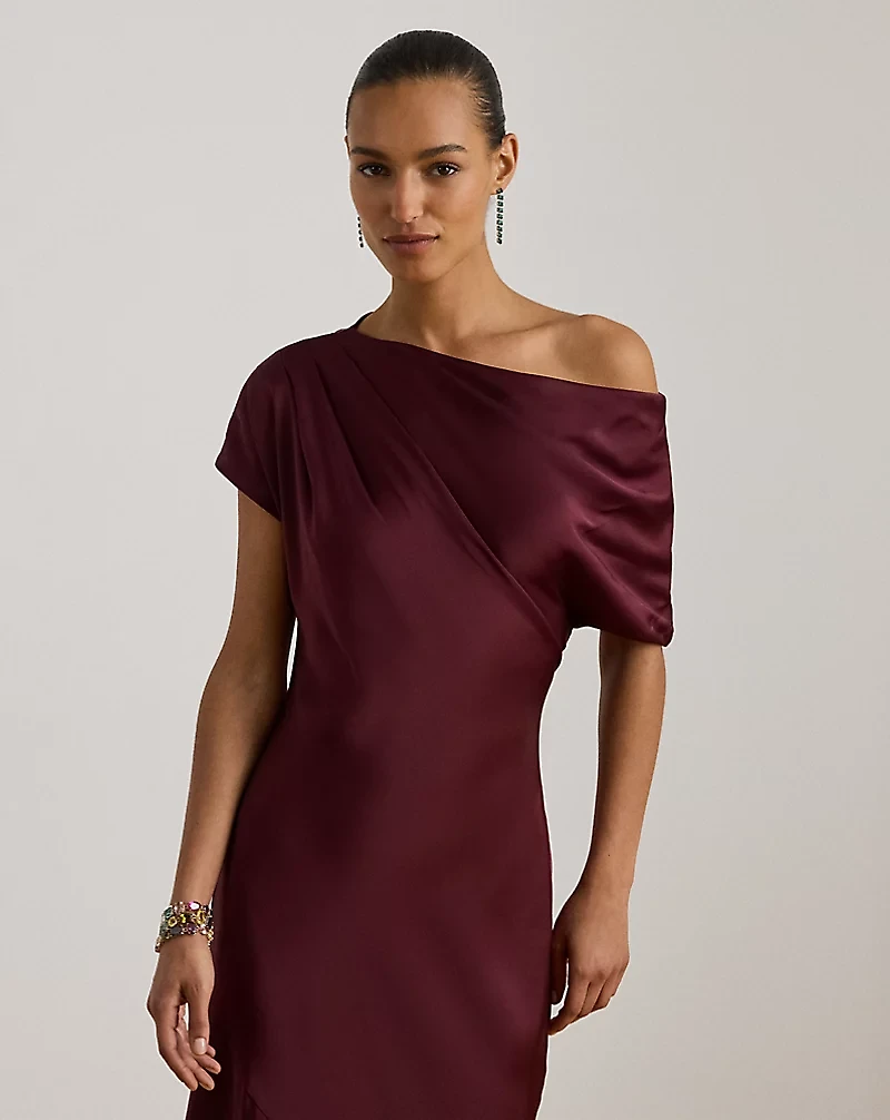 Satin Charmeuse Off-the-Shoulder Gown