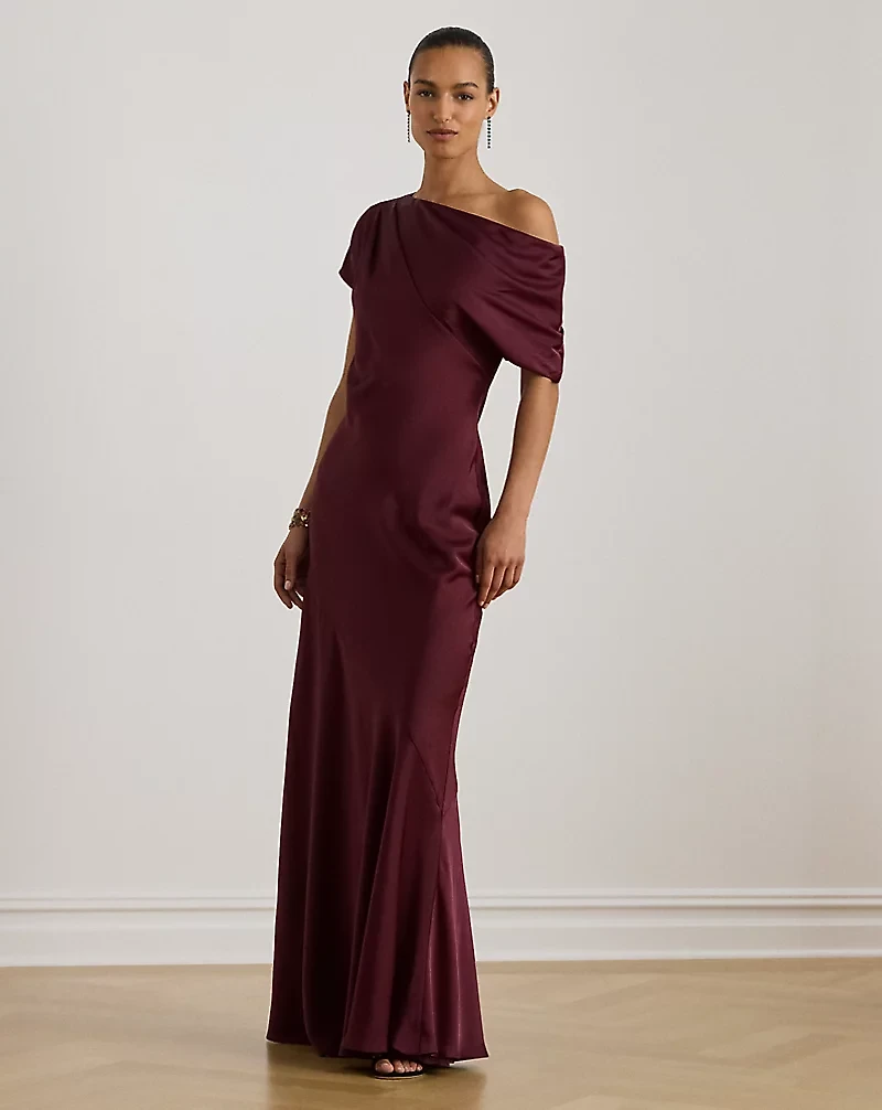 Satin Charmeuse Off-the-Shoulder Gown