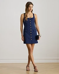 Button-Trim Faille Cocktail Dress