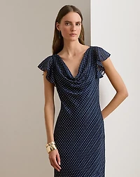 Polka-Dot Burn-Out Satin Cowlneck Gown