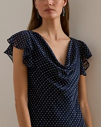 Polka-Dot Burn-Out Satin Cowlneck Gown