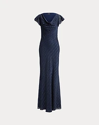 Polka-Dot Burn-Out Satin Cowlneck Gown