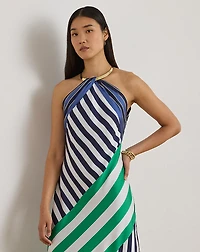 Striped Twill Halter Cocktail Dress