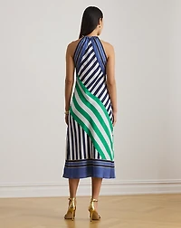 Striped Twill Halter Cocktail Dress