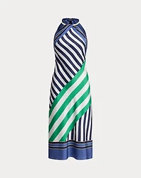 Striped Twill Halter Cocktail Dress