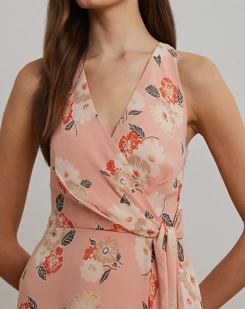Floral Ruffle-Trim Georgette Gown