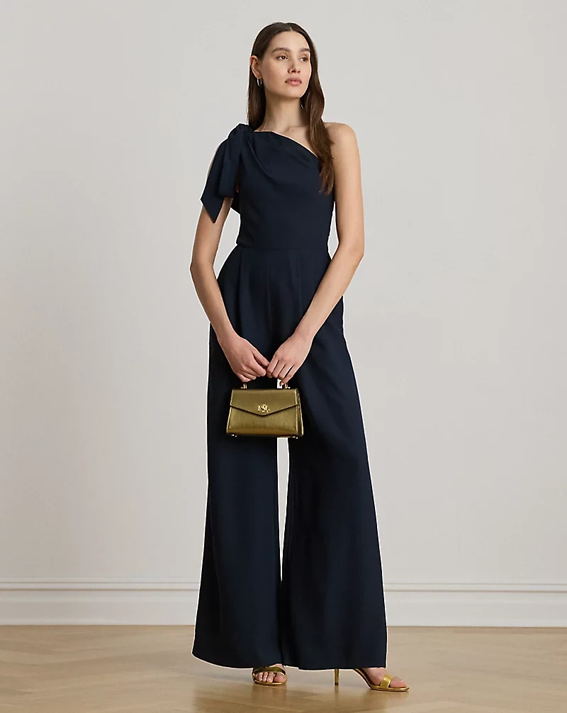 Bow-Trim Crepe One-Shoulder Jumpsuit